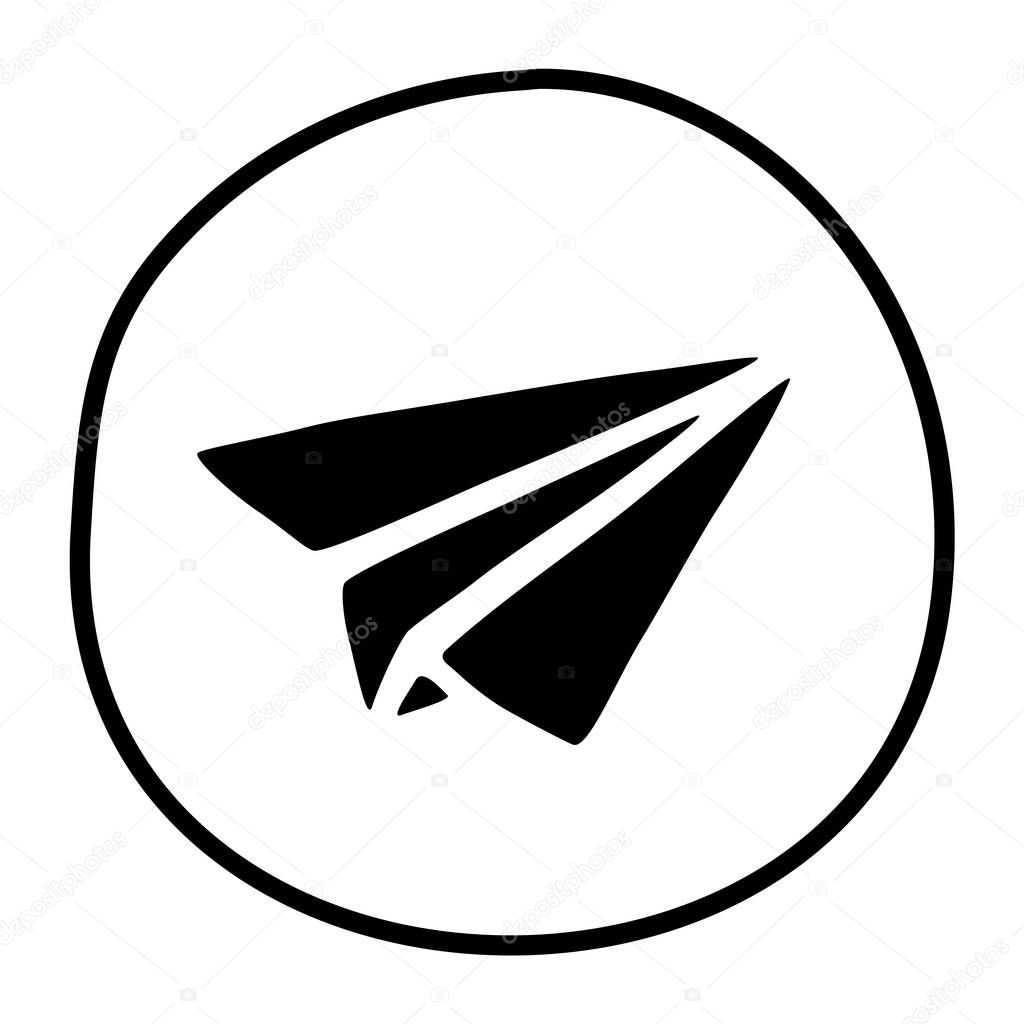 Doodle Paper Airplane icon hand drawn in flat style. Vector illustration isolated on white background