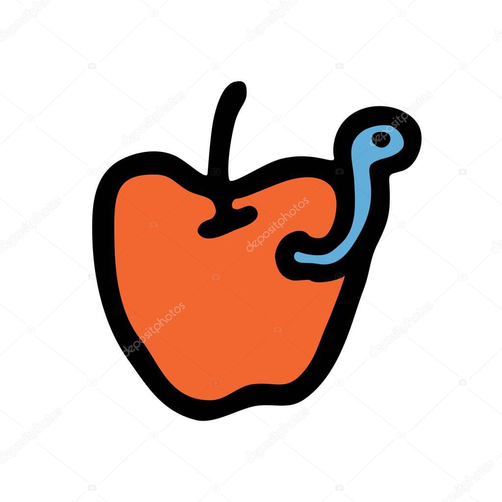 Apple doodle icon hand drawn with black line in freehand style and colored. Vector illustration isolated on white background