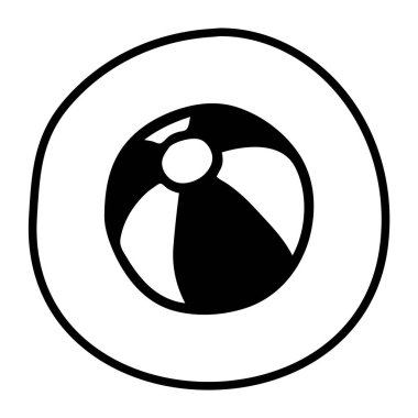 El yazısı şeklinde siyah çizgili Doodle plaj topu ikonu. Vektör illüstrasyonu beyaz arkaplanda izole edildi