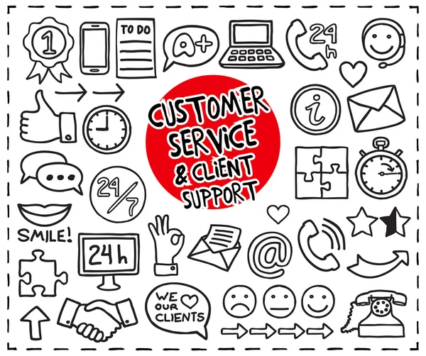 Doodle Customer Service icons - Stok Vektor