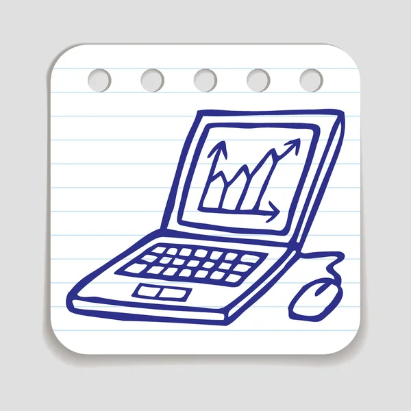 Doodle Laptop pictogram met grafiek. — Stockvector