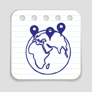 Doodle dünya işaretçiler simgesiyle.