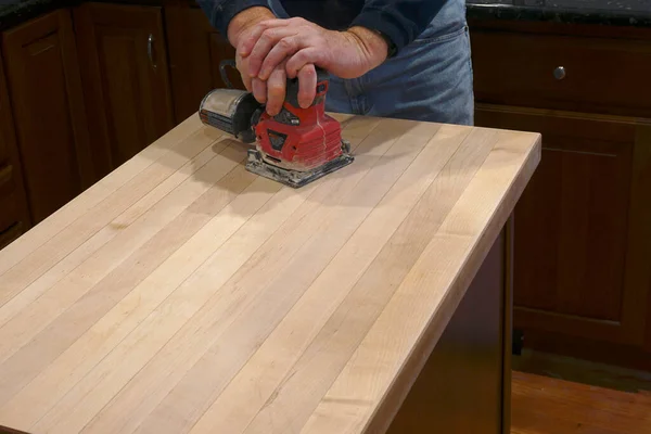 Using Electric Sander Refinish Counter Top — Stock Photo, Image