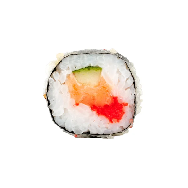 Rolos de sushi japonês fresco em um fundo branco — Fotografia de Stock