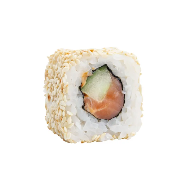 Rolos de sushi japonês fresco em um fundo branco — Fotografia de Stock