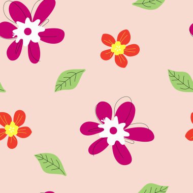 Elle çizilmiş çiçek ve yaprak ile kusursuz desen