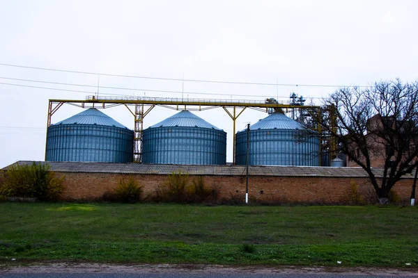 Gran Planta Moderna Para Almacenamiento Procesamiento Cultivos Grano Vista Del — Foto de Stock