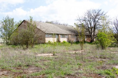 Ukrayna kırsalında yeni binalar ve eski binalar tahıl ambarları