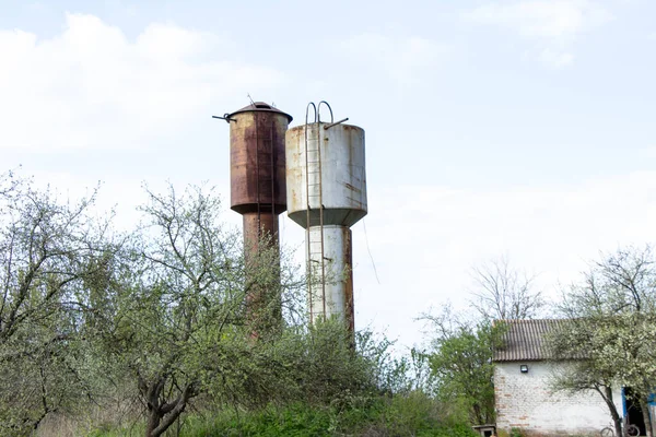 Wassertürme Aus Metall Verlassenen Gebieten Ukraine — Stockfoto