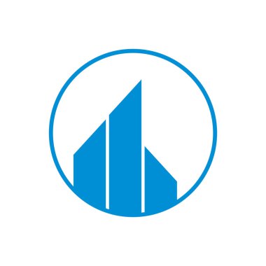 Ofisin yaratıcı sembol konsepti. Modern gökdelen, 3D mimar, inşaat silueti soyut iş logosu. Şehir manzarası, apartman simgesi. 