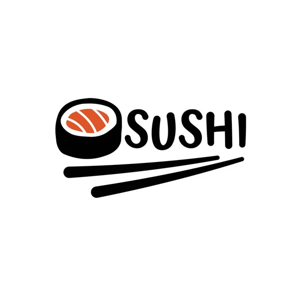 Sushi Rolls Chopstick Bar Restaurant Vector Logo Template Masakan Tradisional - Stok Vektor