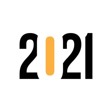 2021 Mutlu Yıllar logosu tebrik kartı, takvim ya da herhangi bir tasarım için metin tasarımı. 2021 numara tasarım şablonu. Modern ve gelecekçi 2021 mutlu yeni yıl sembolleri. Vektör illüstrasyonu