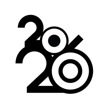 2026 sayısının çarpıcı, çarpık ve üst üste binen siyah tipografik tasarımı, takvim, logo, kutlama için uygun, temiz beyaz arkaplan üzerinde.
