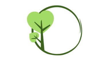  Parlak yeşil hareket grafiği, stilize yapraklarla çevrelenmiş, çevresel koruma ve sürdürülebilirliği sembolize eden ilham verici 