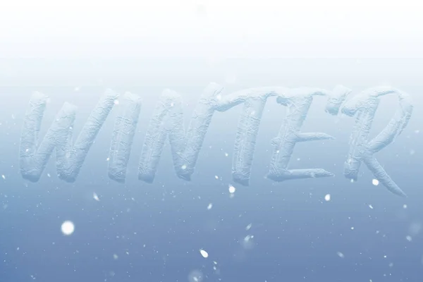 Синьому Тлі Текстурою Снігу Текст Англійською Мовою Зима Приклад — стокове фото
