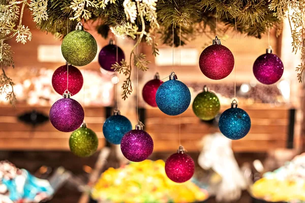 Les Boules Multicolores Nouvel Pendent Haut Décorations Noël — Photo