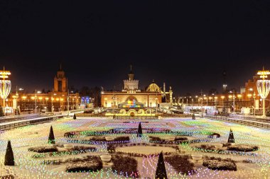Buz pateni pisti ve Vdnh 'de yeni yıl süslemeleri. Rus Sergi Merkezi..
