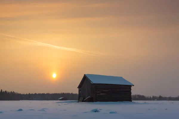 Východ slunce na zasněžených polích — Stock fotografie