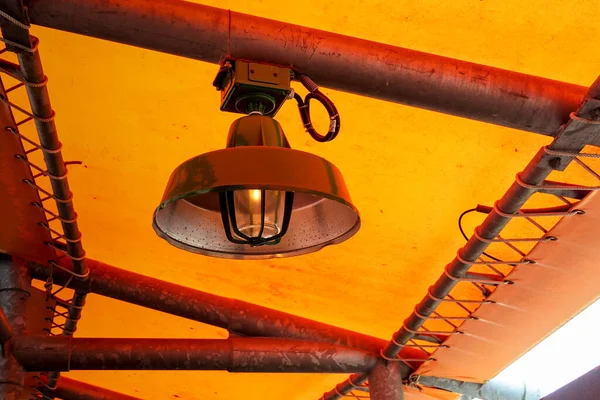 Old Lamp Attached Canvas Roof Metal Bars — Stock Photo, Image