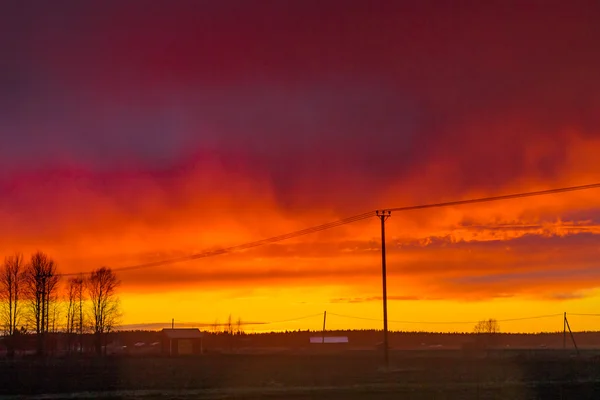 Lila Sonnenuntergang auf den Feldern — Stockfoto