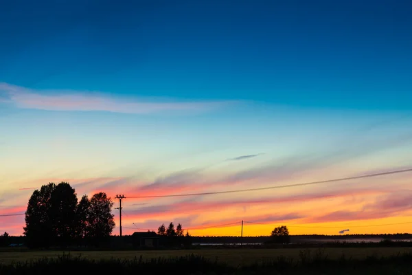 Silhuetas de árvore contra o pôr do sol de outono — Fotografia de Stock