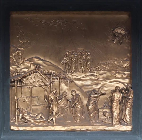 Bas-relief en bronze Noah - Baptistère Florence — Photo
