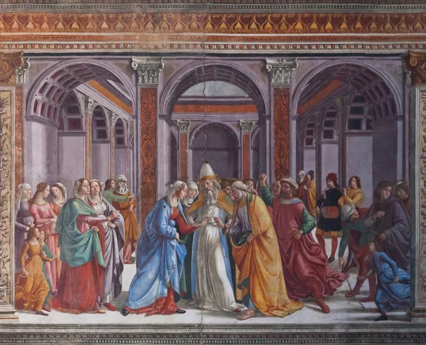中世のフレスコ画 - フィレンツェのサンタ マリア ノヴェッラ聖堂 — ストック写真