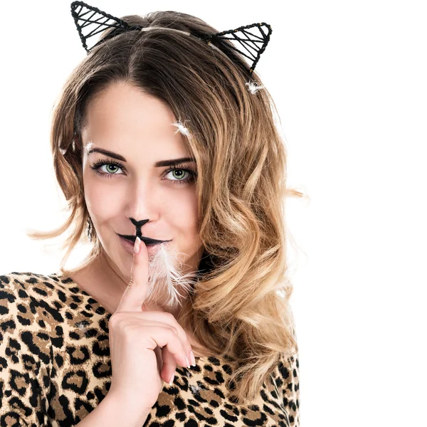 Katze-Frau auf weißem Hintergrund — Stockfoto