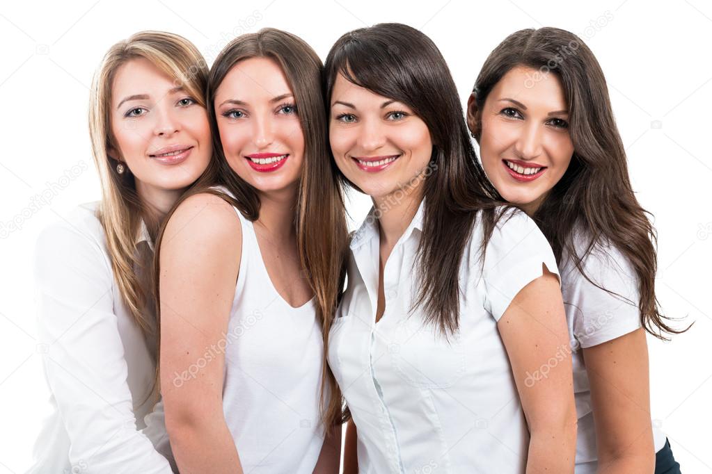 Portrait of four beautiful women on a white background