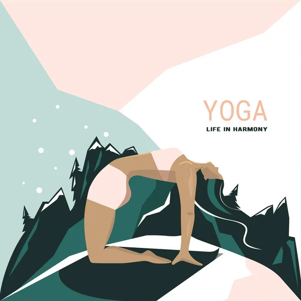 Yoga Sağlıklı Bir Yaşam Tarzı Deve Pozu Veren Kadın Grafik — Stok Vektör