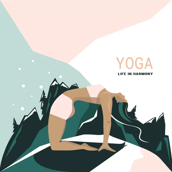 Yoga Estilo Vida Saludable Mujer Pose Camello Diseño Gráfico — Archivo Imágenes Vectoriales