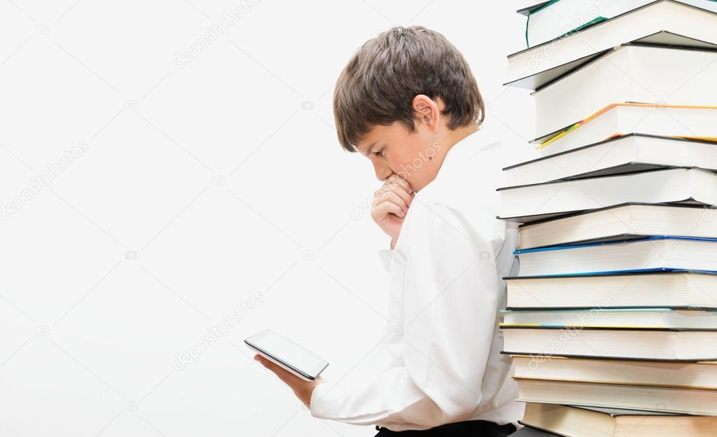 Teenager reading an e-book.
