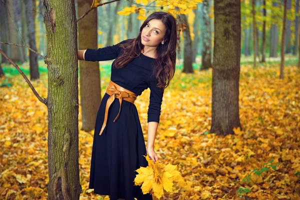 Autumn portrait of a beautiful cheerful girl. — Stock Photo, Image