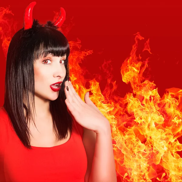 Devil. Portrait of a beautiful sexy woman in style Halloween — Stock Photo, Image