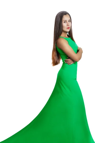 Retrato de una hermosa mujer delgada en un vestido verde —  Fotos de Stock