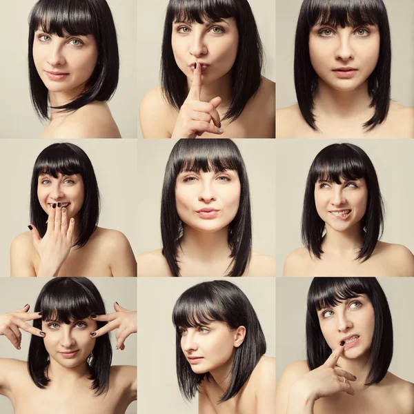 Fashion portrait of a beautiful young woman. Face closeup. Collage — Stock Photo, Image