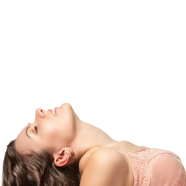 Portrait of a beautiful sexy young woman on a white background. — Stock Photo, Image