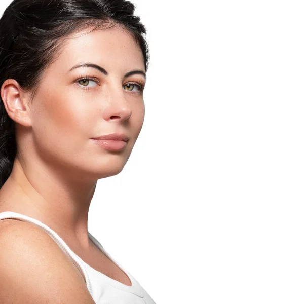 Portrait of a beautiful young woman on a white background — Stock Photo, Image