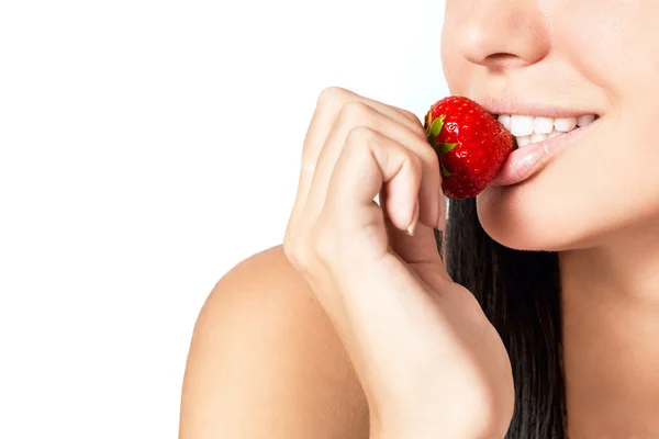 Sexy woman eating strawberries. — Stock Photo, Image