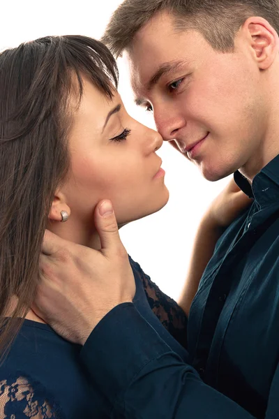 Loving couple on a white background — Stock Photo, Image