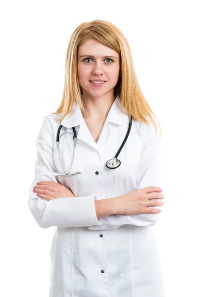 Portrait d'un médecin sur fond blanc Images De Stock Libres De Droits