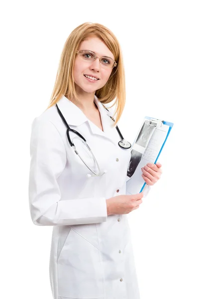 Portret van een arts op een witte achtergrond — Stockfoto
