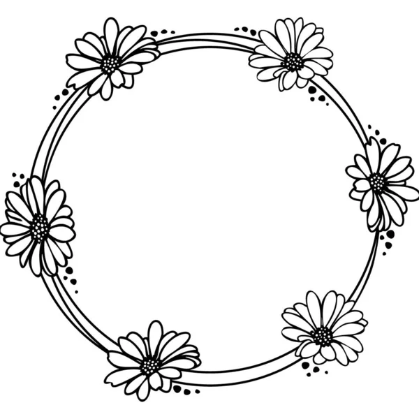 Éléments de fleurs de marguerite disposés sur une forme de couronne pour les cartes d'invitation de mariage. — Image vectorielle