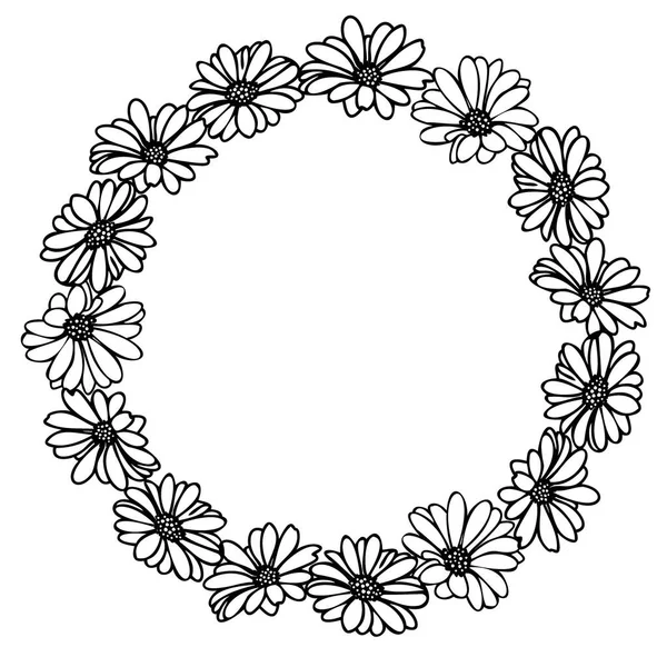 Éléments de fleurs de marguerite disposés sur une forme de couronne pour les cartes d'invitation de mariage. — Image vectorielle