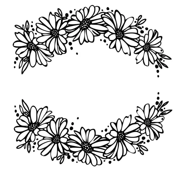 Ligne de cadre marguerite couronne de fleurs pour l'été — Image vectorielle
