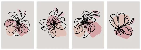 Flor Vector Una Línea Arte Logotipo Ilustraciones Línea Para Banner — Vector de stock