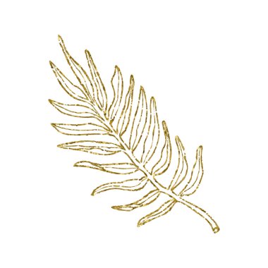 Palmiye yaprakları çizgi sanatı, siluet simleri basit stil, el çizimi vektör illüstrasyonu, beyaz arkaplanda izole.