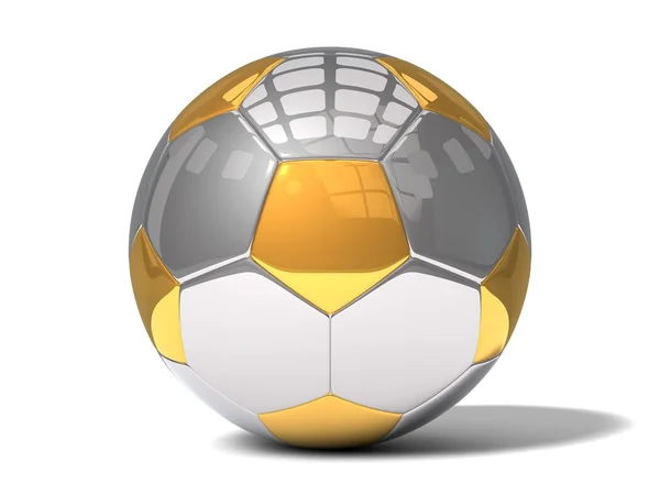 3d metal soccer ball. gold and chrome. — Stock Photo, Image