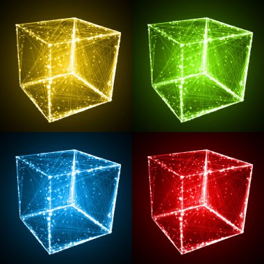 küp şekil soyut çizgilerle.