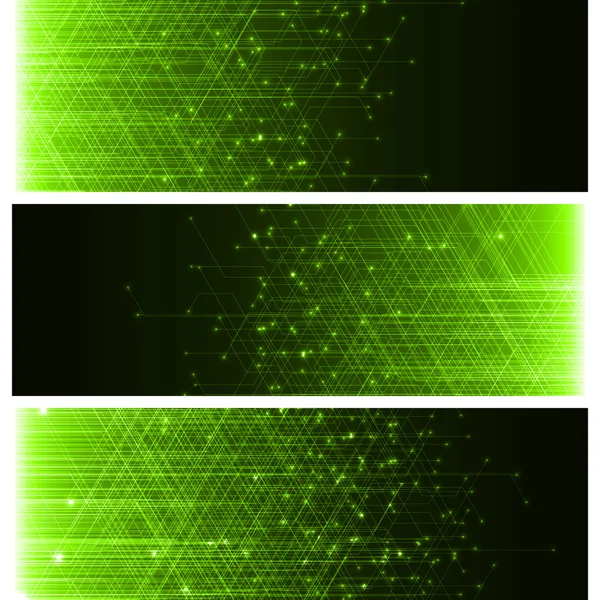 Technology banner with abstract lines. green version. — Stock Vector